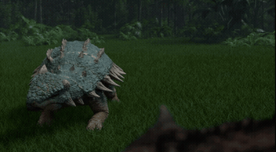 Dinosaur With Spikes On Back In Grassy Field GIF