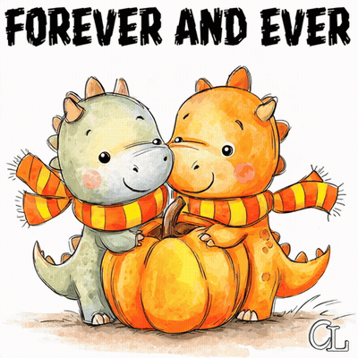 Dinosaurs Sitting on Pumpkin With Forever and Ever