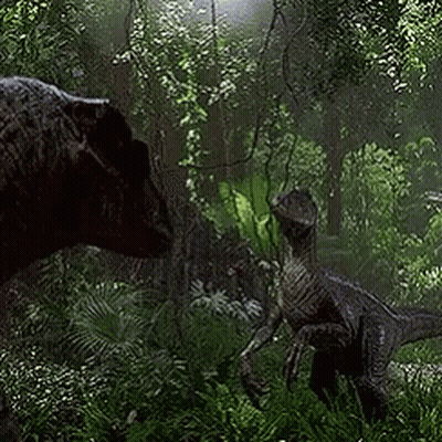 Dinosaurs Standing In Green Forest GIF