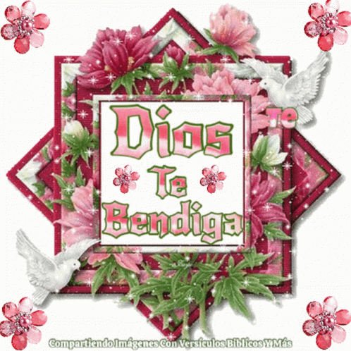 Dios Te Bendiga Is Written In Green Letters On A Pink Background GIF