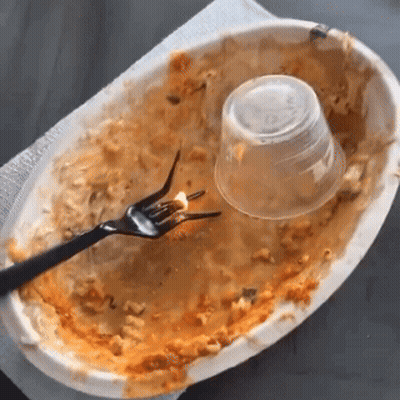 Dirty Plate Of Food With Fork And Cup GIF