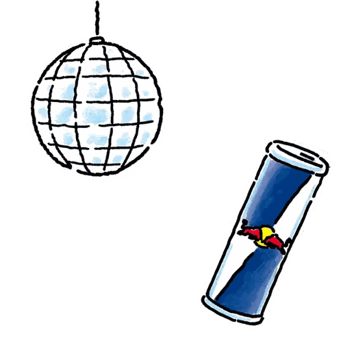 Disco Ball Next To Red Bull Can Sticker