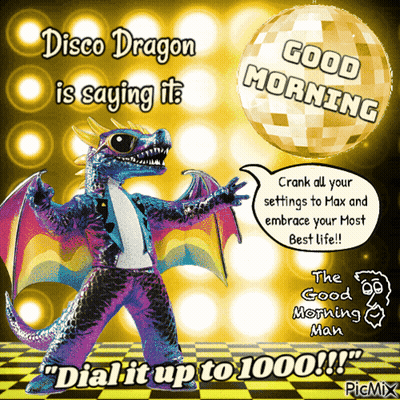 Disco Dragon Saying Good Morning With Disco Ball GIF