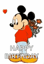 Disney Birthday Flower Bouquet Hearts Mickey Mouse