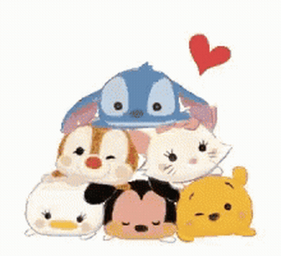 Disney Characters Stacked With Heart GIF