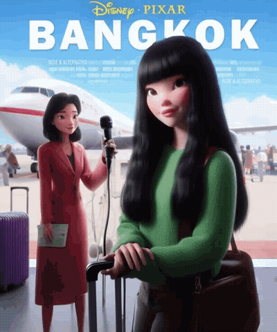 Disney Pixar Bangkok Movie Poster With Two Women GIF