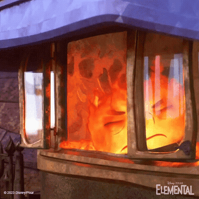 Disney Pixar Elemental Poster Cartoon Looking Out Window GIF