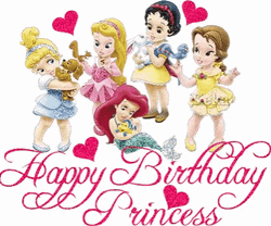 Disney Princess Happy Birthday Glitter Hearts