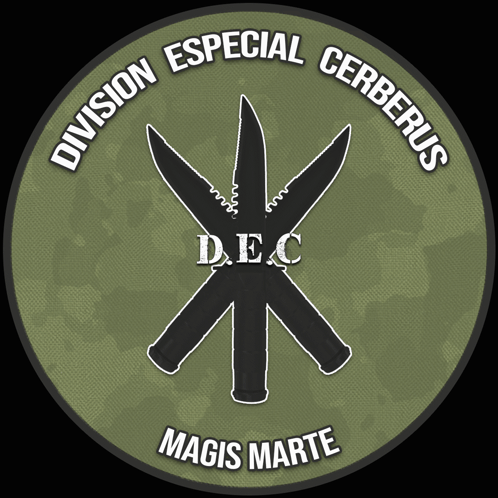 Division Especial Cerberus Logo Three Knives Marijuana Leaf GIF
