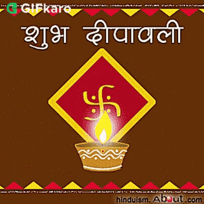 Diwali Card With Candle And Swastika On Brown GIF