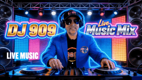 DJ in Blue Jacket Playing Live Music Mix