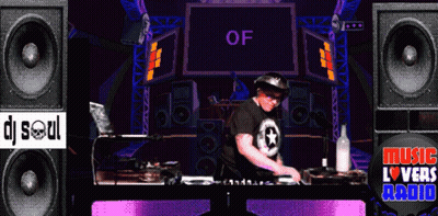 DJ Playing Music in Front of Screen Saying Of