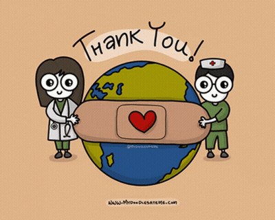 Doctor And Nurse Holding Globe Thank You GIF