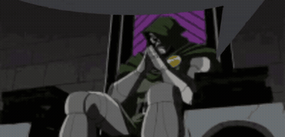 Doctor Doom Is Sitting On A Throne With His Hands Folded In Prayer . GIF
