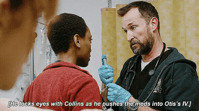 Doctor Talking To Patient Holding Syringe And Stethoscope GIF