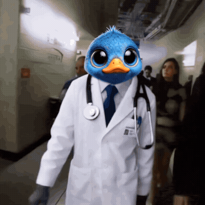 Doctor With Blue Duck Head And Stethoscope GIF