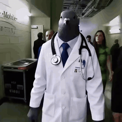 Doctor With Pigeon Head And Stethoscope GIF