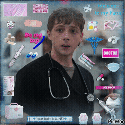 Doctor con estetoscopio e íconos médicos diciendo doctor GIF