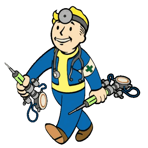 Doctor With Stethoscope Holding Syringe And Scissors Sticker