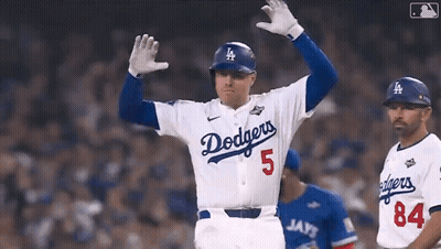 Dodgers Baseball Player Number 5 Waving Hands GIF
