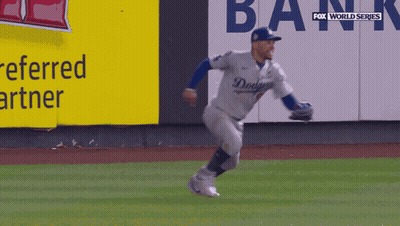 Dodgers Baseball Player Running Past Fox World Series Ad GIF
