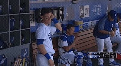 Dodgers Baseball Player Sitting On Bench GIF