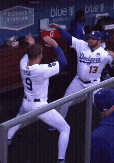 Dodgers Baseball Players High Fiving GIF