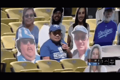 Dodgers Fans With Cardboard Cutouts In Stadium GIF