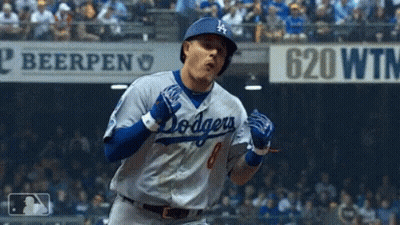 Dodgers Player Celebrating Home Run In Front Of 620 WTM Sign GIF