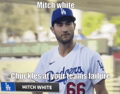 Dodgers Player Holding Sign Mitch White Chuckles At Your Teams Failure GIF