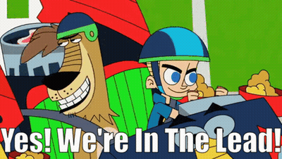 Dog And Boy Saying Yes We're In The Lead GIF