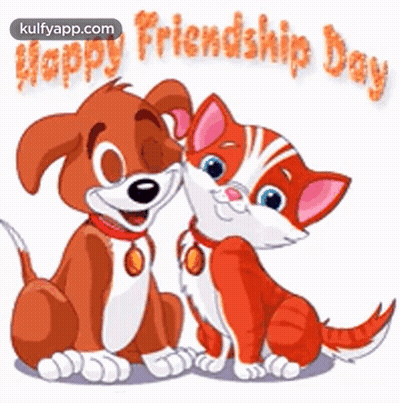 Dog And Cat Sitting Together Friendship Day GIF