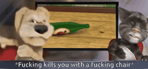 Dog And Cat With F**king Kills You Chair Caption GIF