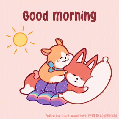 Dog And Fox Hugging Good Morning GIF