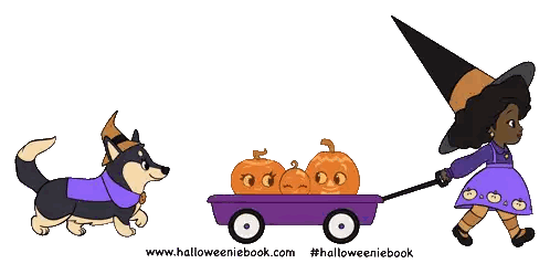Dog And Witch Pulling Pumpkin Wagon Sticker