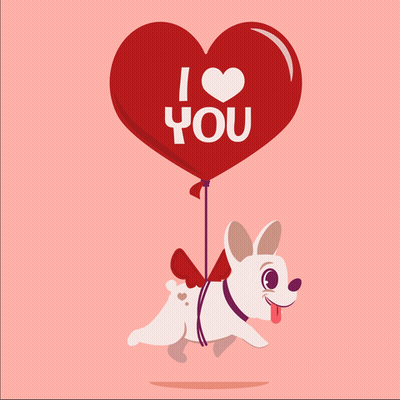 Dog Carrying Heart Shaped I Love You Balloon GIF
