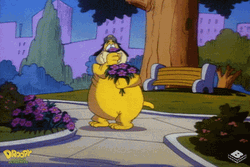 Dog Cartoon Giving Flowers GIF