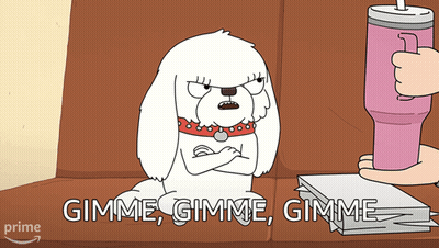 Dog Cartoon Saying Gimme Gimme Gimme