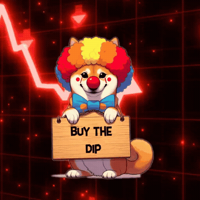 Dog Dressed As Clown Holds Sign Saying Buy The Dip GIF