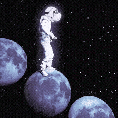 Dog-Headed Astronaut On Blue Moon GIF