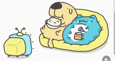 Dog Holding Baby And Cat Lying On Bed GIF