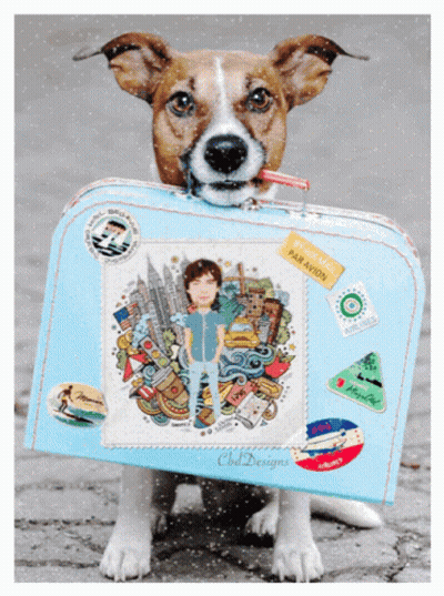 Dog Holding Blue Suitcase With Please Pack Par Avion Sticker GIF