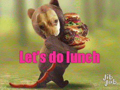 Dog Holding Hamburger And Sausage Saying Let's Do Lunch GIF