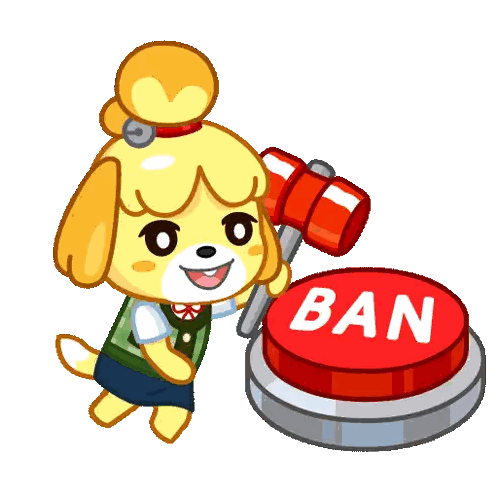Dog Holding Hammer Next To Ban Button Sticker