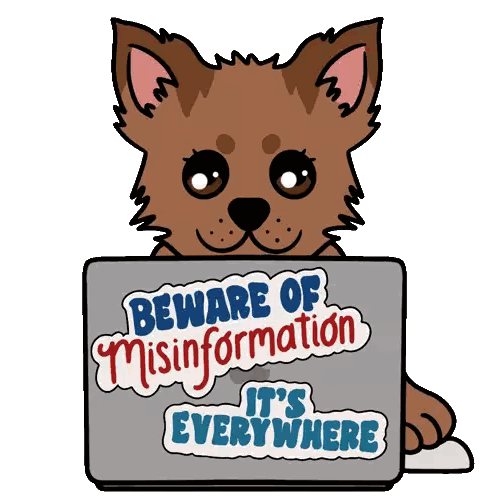 Dog Holding Laptop Beware Of Misinformation Sticker