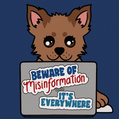 Dog Holding Laptop Saying Beware Of Misinformation GIF