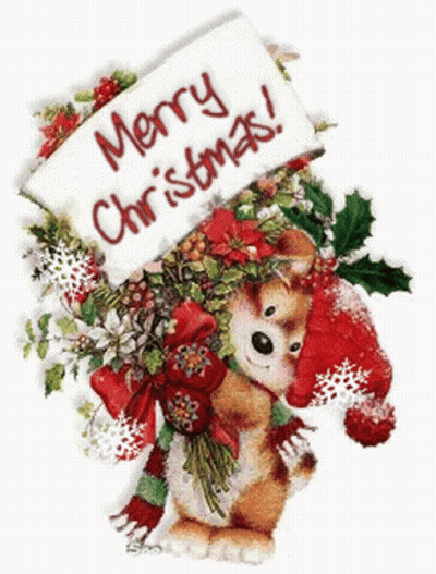 Dog Holding Merry Christmas Sign GIF