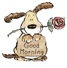 Dog Holding Rose And Good Morning Sign Sticker