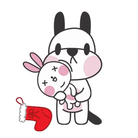 Dog Holding Stuffed Rabbit With Xs Sticker