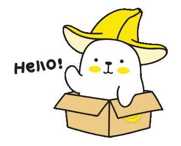 Dog In Banana Hat Holding Hello Box Sticker